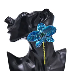 Red White Blue Alloy Painted Leaf Flower Stud Earrings for Women America New Fashion Exaggerated Earrings Jewelry Accessories