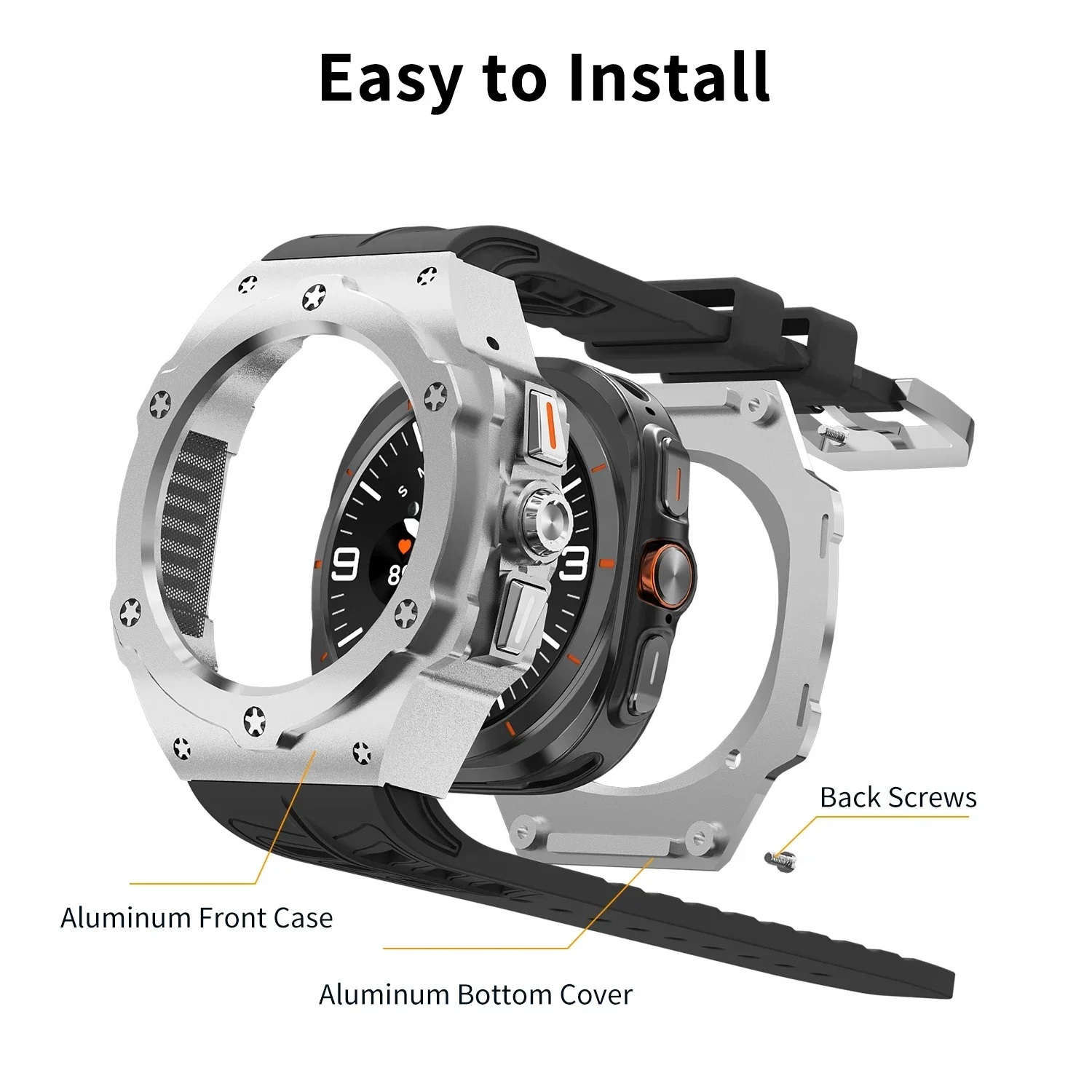 Aluminium Case Silicone Strap Modification Kit for Samsung Galaxy Watch Ultra 47mm Band Luxury Bracelet for SAMSUNG ULTRA 7 47MM