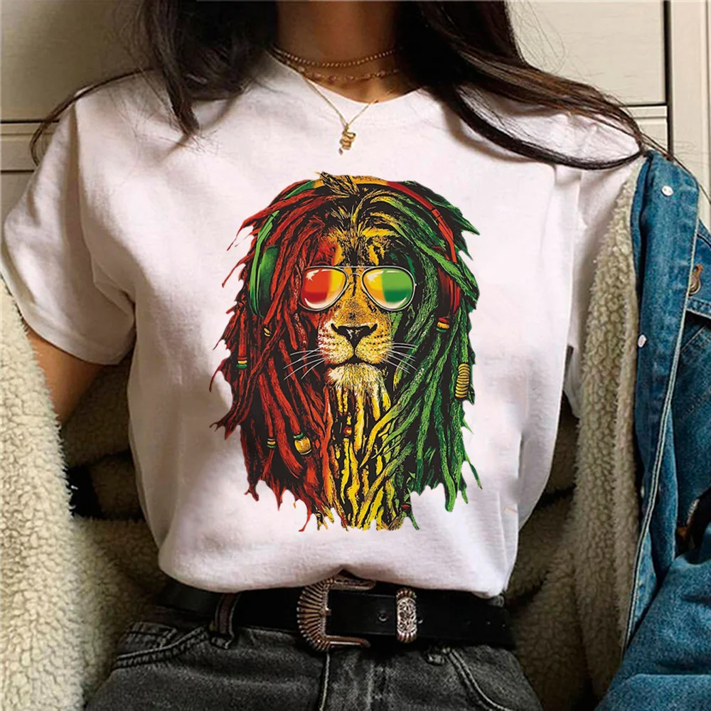 Reggae Rasta top women funny streetwear Y2K tshirt female streetwear graphic Japanese clothes