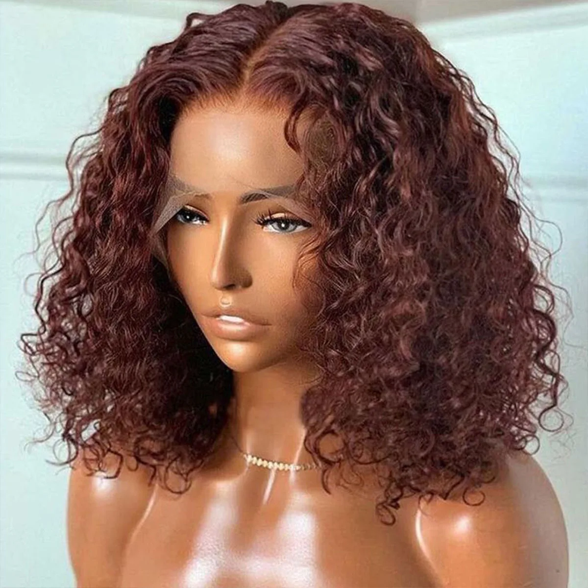 

210% Reddish Brown Curly Short Bob Lace Front Wig Deep Wave Lace Frontal Wig Glueless Wig Human Hair Curly Lace Human Hair Wigs