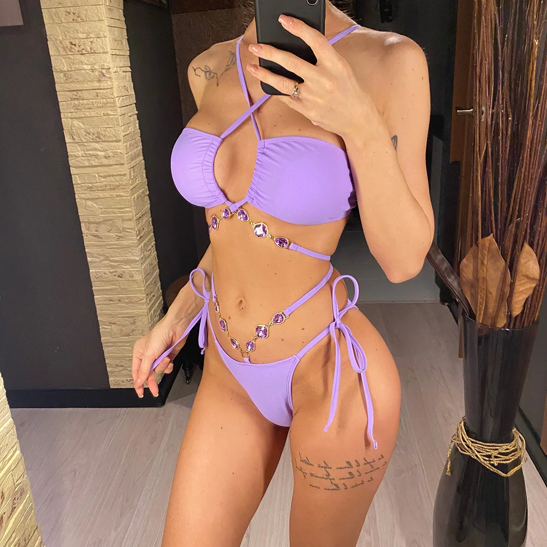 Sexy Bikini mit Diamant-Strasssteinen, Wickel-Bikini, Damen-Badeanzug, zweiteiliges Bikini-Set, Badebekleidung, Badeanzug, Schwimmbekleidung V5167 – Detail 24