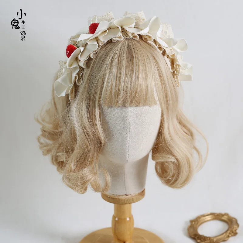 Pastoral Lolita Lace Strawberry Bow Hair Accessories KC Lolita Soft Girl Headband