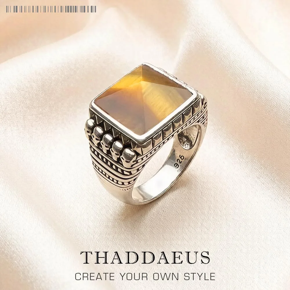 Brauner Totenköpfe-Cocktailring, europäischer Stil, fein, Schmuck für Männer und Frauen, 2022 brandneues ethnisches Geschenk aus 925er Sterlingsilber