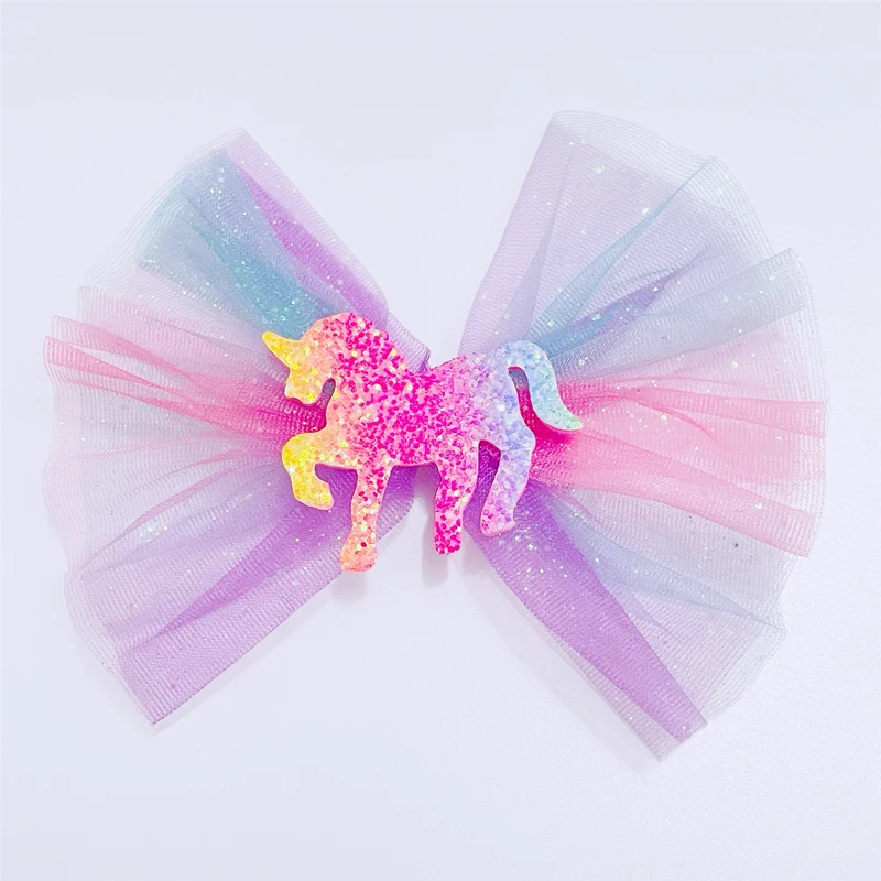 Boutique 15pcs Fashion Glitter Unicorn Big Bow Hairpins Gradient Rainbow Bowknot Hair Clips Princess Headwear Hair Accessories