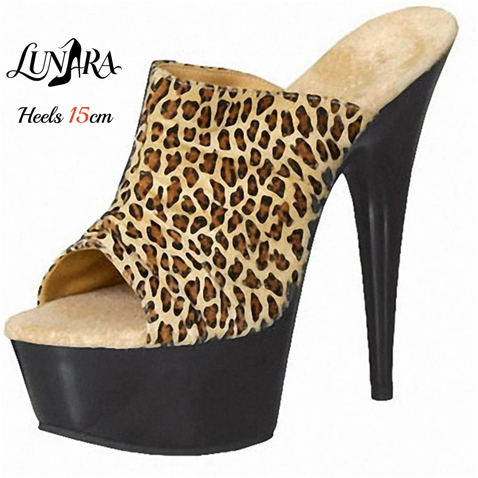 Womens 15cm/6Inch Leopard print Mules Backless Peep toe Platform Stilettos Stripper shoes Pole dance Nightclub Party