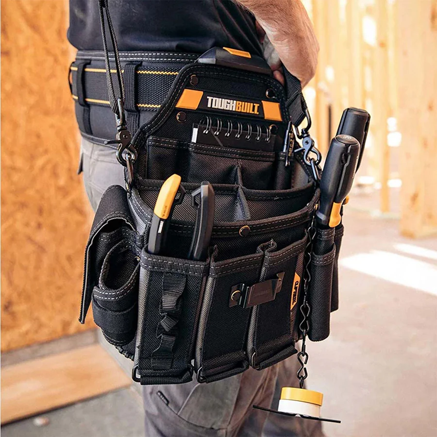 TOUGHBUILT TB-CT-104 Master Electrician’s Pouch + Shoulder Strap with 25 Pockets and Loops Non-slip Rugged Tool Bag Pouch