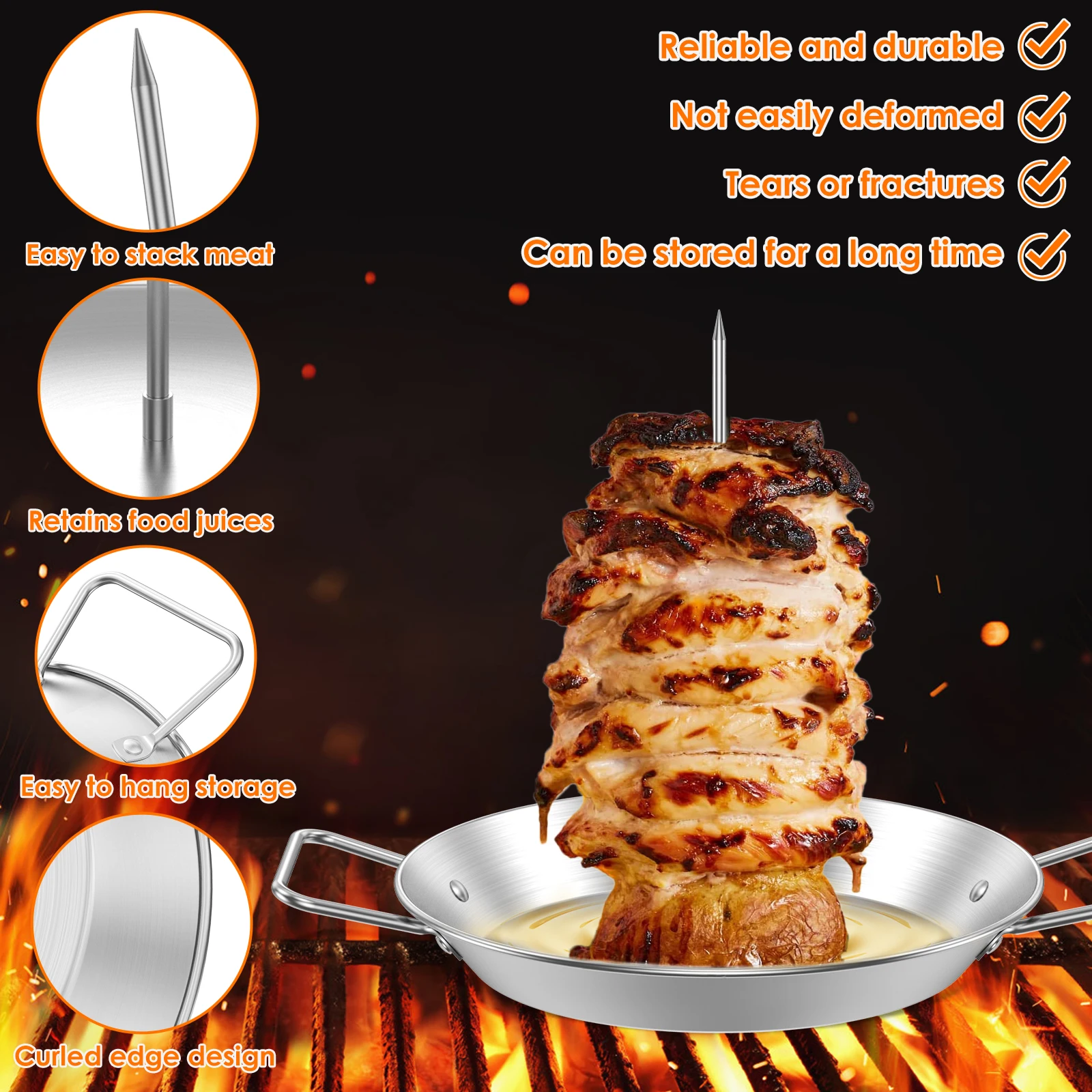 Vertical Skewer Stainless Steel Vertical Skewer Grill with 8/10/12 Inch Removable Spikes Durable Vertical Barbecue Rack Vertical