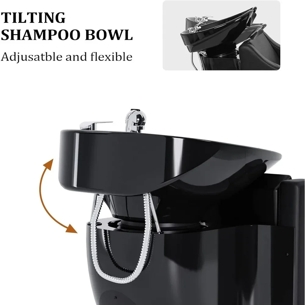 Shampoo Bowls voor Salon Elektrische Shampoo Stoel met Liggende Beensteun & Kantelbare Porseleinen Shampoo Gootsteen, Haarwasstation