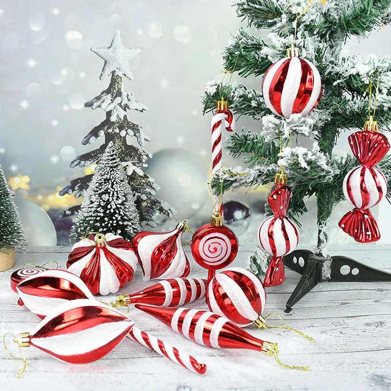 Christmas Tree Decoration Red White Lollipop Candy Balls Pendants for New Year Christmas Party Home Decoration Noel Navidad Gift