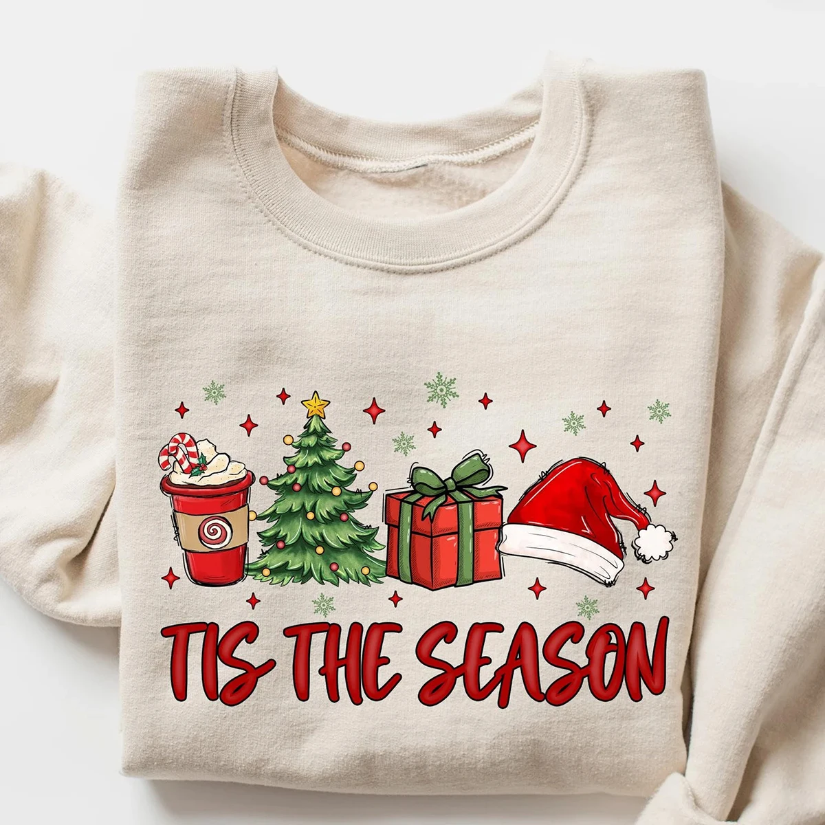 Weihnachten Tis The Season Sweatshirt, Merry Xmas Shirt, Damen Weihnachtssweatshirt, Winter Langarm Pullover mit Rundhalsausschnitt Geschenke