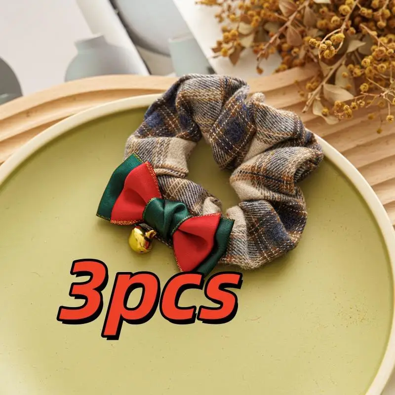 

3pcs Soft Hair Tie Rope Plaid Hair Ring Cartoon Hair Scrunchies Christmas Hair Accessories Cute Animal Scrunchies