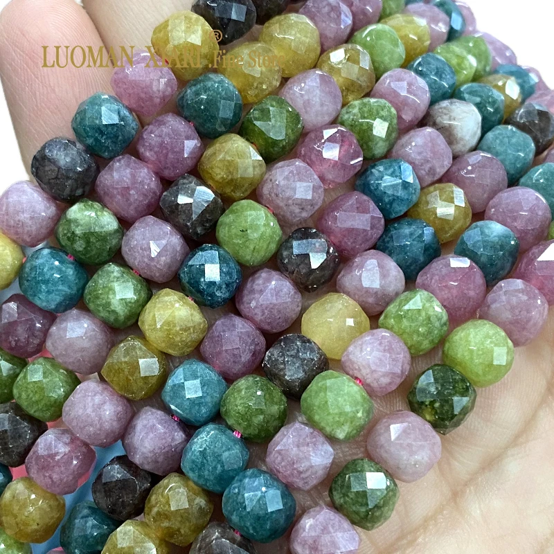 

7x7MM Square Tourmaline Color Chalcedony Natural Stone Loose Cube Spacer Bead for Jewelry Making Diy Bracelet Charms Accessories