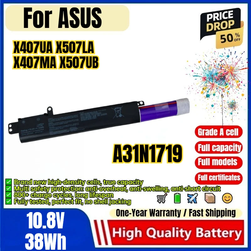 A31N1719 for ASUS X407UA X507LA X407MA X507UB Laptop Battery 0 Cycle High Capacity Battery Replacement Bateria Grade A Cell