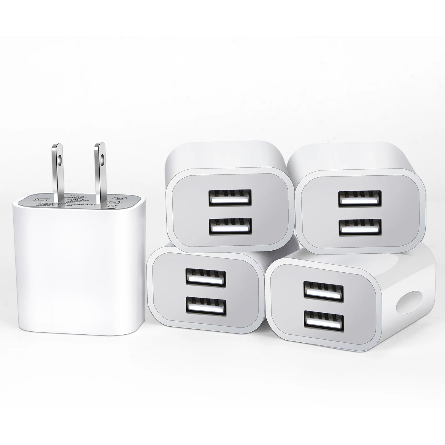 1/5Pcs USB Wall Chargers Block Power Adapter 2.1A Dual-Port Fast Charging Plug Cube Charger Adapter For IPhone For Samsung