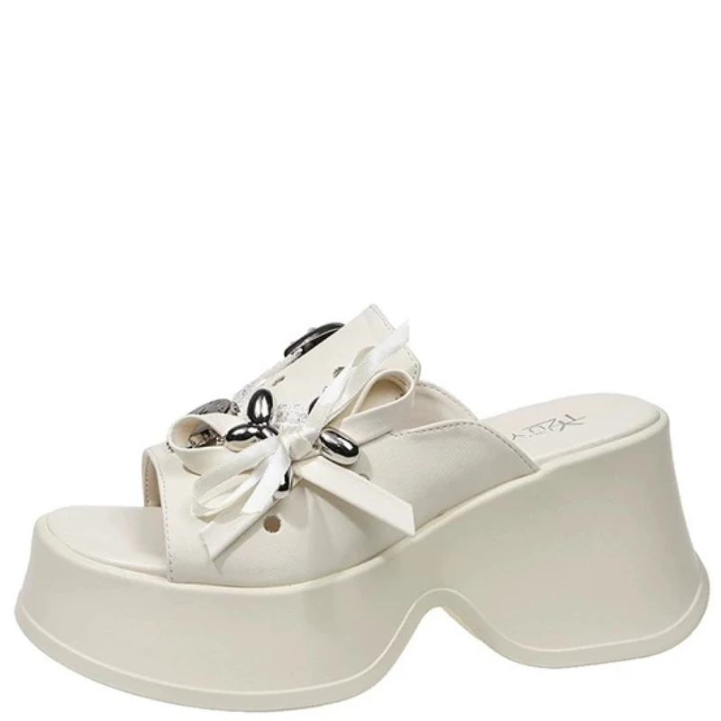 

Sweet Bowknot Chunky Platform Sandals Women Comfortable Soft Open Toe Sandalias De Mujer Fashionable Thick Heeled Ladies Shoes