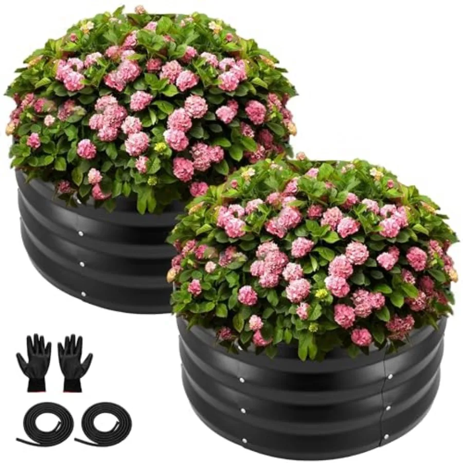 

Galvanized Raised Garden Bed kit, 2Pcs Outdoor Garden Raised Planter Box, Round Large Metal Raised Garden Beds for Vegetable 2