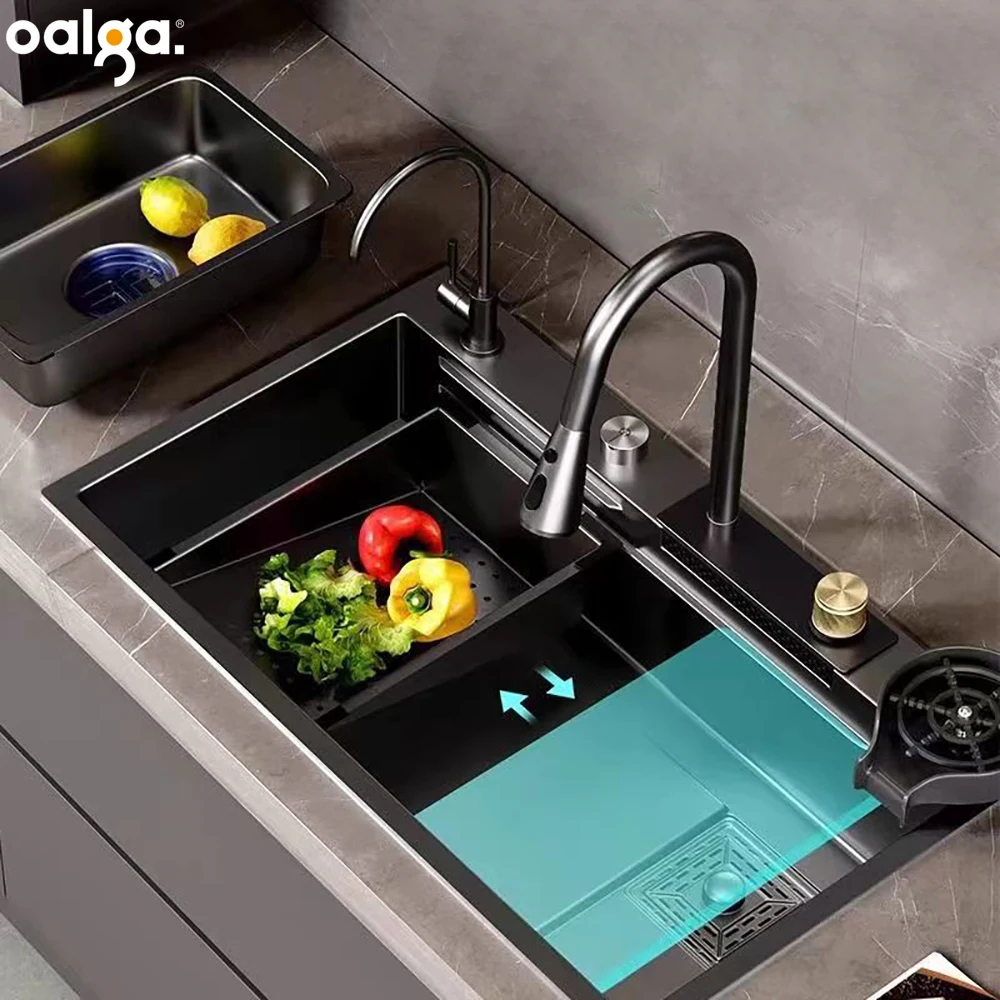 

Kitchen Sinks Waterfall Faucet Large Single Sink Stainless Steel Material Multifunctional Kitchen Sink Все Для Кухни Fregadero