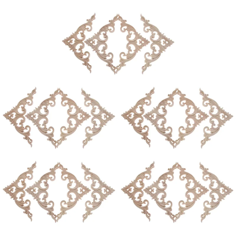 AB42-20Pcs Wood Carved Corner Onlay Applique Unpainted Frame Cupboard Cabinet Decal For Home Furniture Decoration 15Cm
