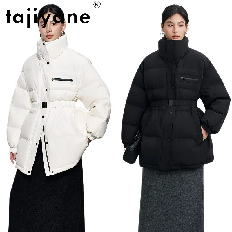 TAJIYANE 90% Goose Down Jacket Woman Stylish Belted Waist Down Coats Mid-Length Warm Puffer Jackets 2025 Winter Women Clothes 패딩