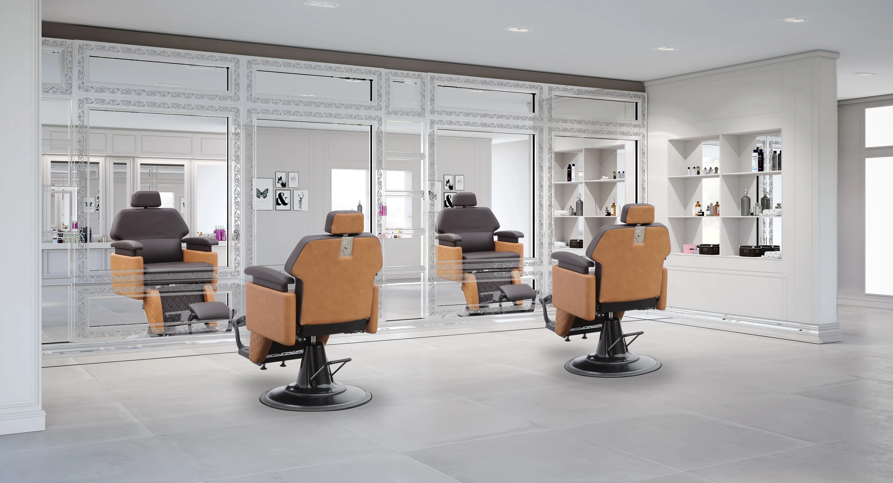 Round Base Barbershop Equipment Hair Salon Brown Barber Chairs For Barbering Salon