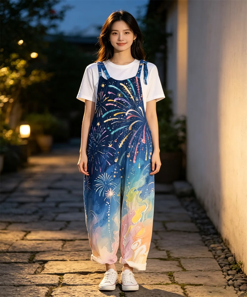 2026 Summer New Women's Retro Sailing Element Printed Comfortable jumpsuit, Off Shoulder Sleeveless Loose jumpsuit