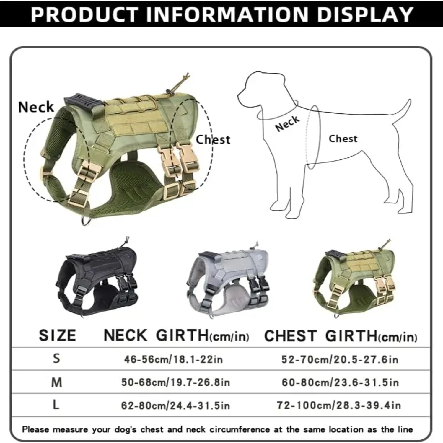 Tactical Dog Harness  Medium Large Dogs  Pull Adjustable Dog Vest  Training Hunting Walking Military Dog Harness Gps dog collar