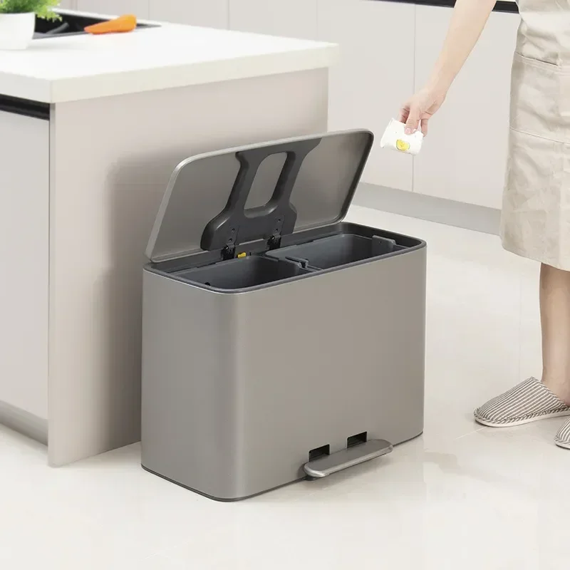 

Classified trash can, stainless steel pedal type dry wet separation, household kitchen, toilet, living room, large size, double