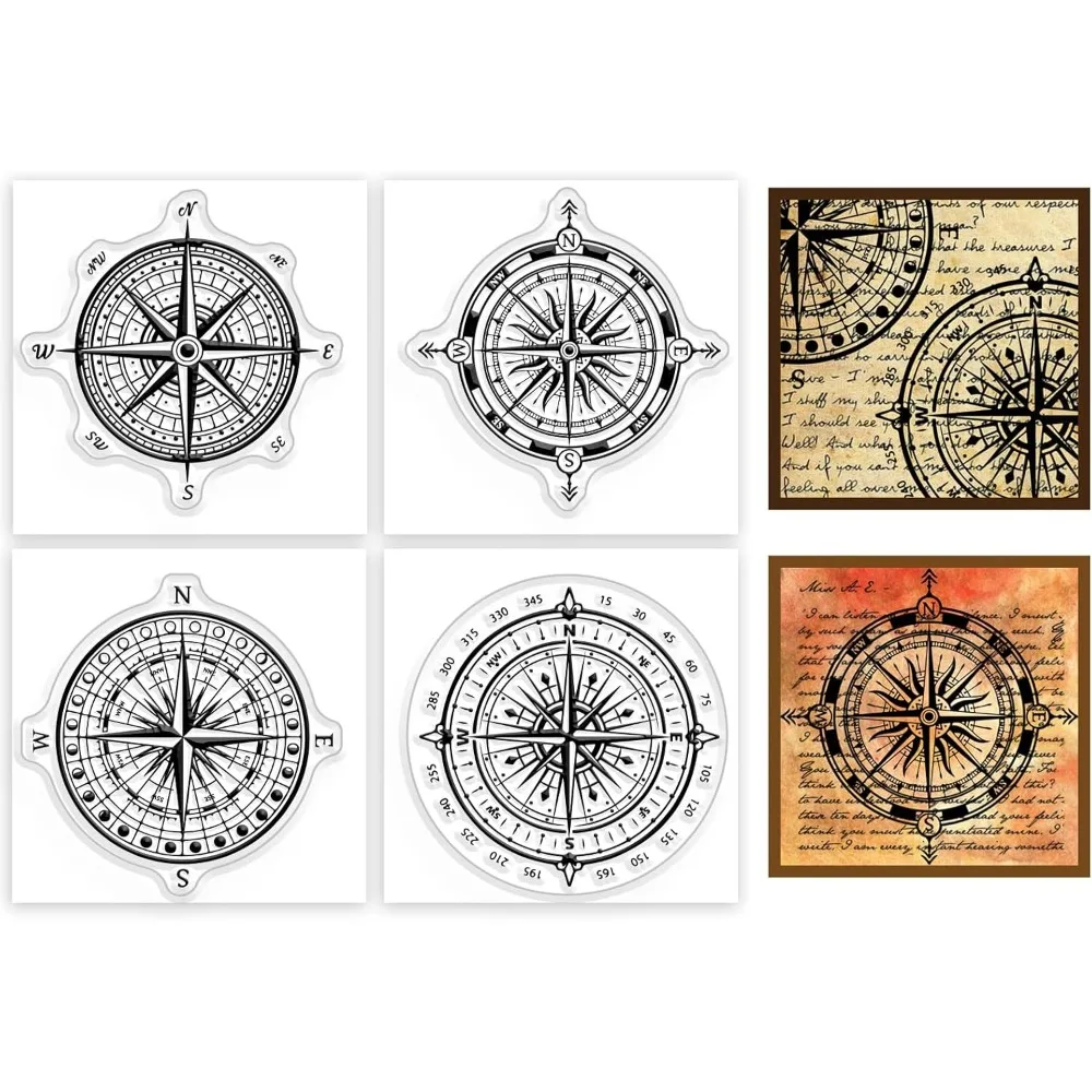 4Pcs Mini Compass Travel Clear Stamps for DIY Scrapbooking Silicone Stamp Seals Transparent Stamps for Cards Making Photo