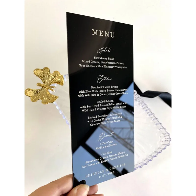 Tarjeta de menú acrílica con espejo, mesas de banquetes de Color dorado, plateado y rosa, menú de mesa de boda
