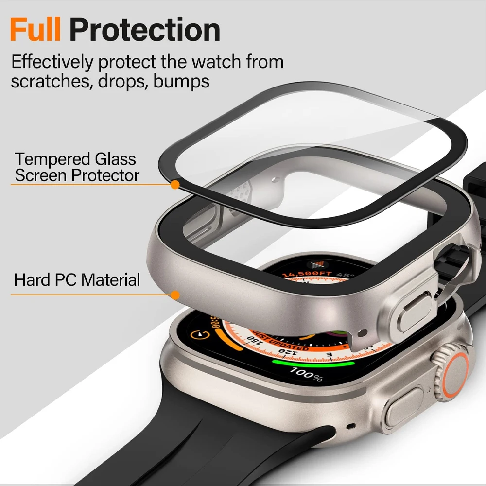 Cover For Apple Watch Ultra 3 Case 49mm Accessories PC Bumper+Tempered Glass Screen Protector iwatch Series Ultra 2 Protective