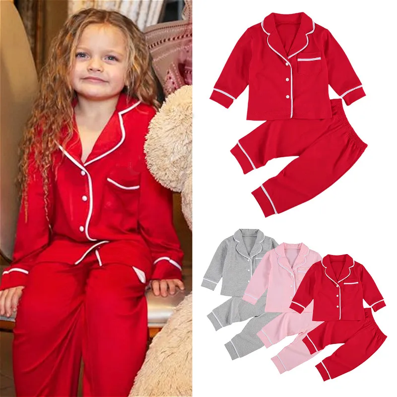 Toddler Baby Girl Boy pigiama set PJS manica lunga bottoni bavero camicia Top pantalone lungo Loungewear pigiami Homewear