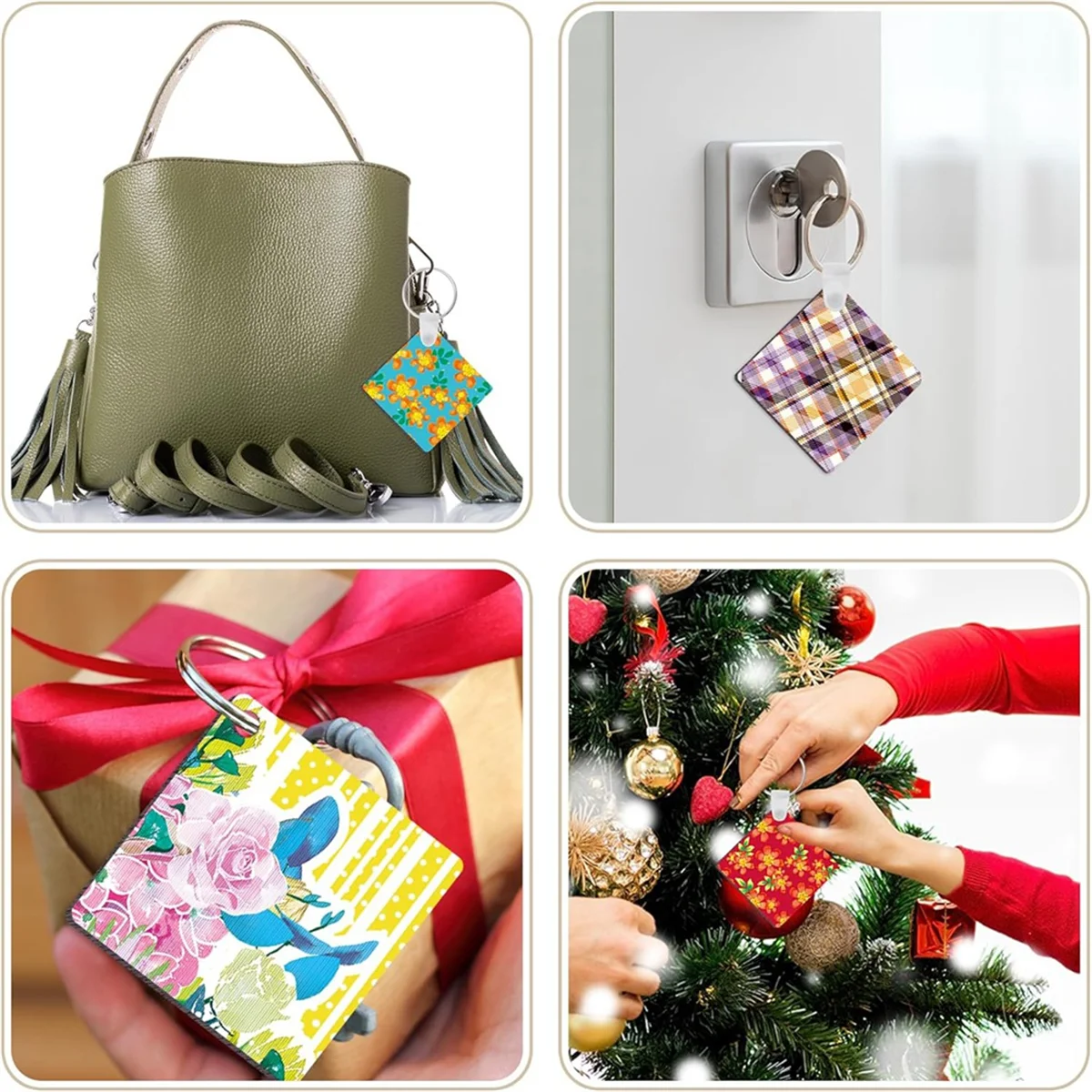 B59A 120 Pcs Square Sublimation Keyring Blanks Set with Double Side Heat Transfer Keychain for DIY Keychain and Craft