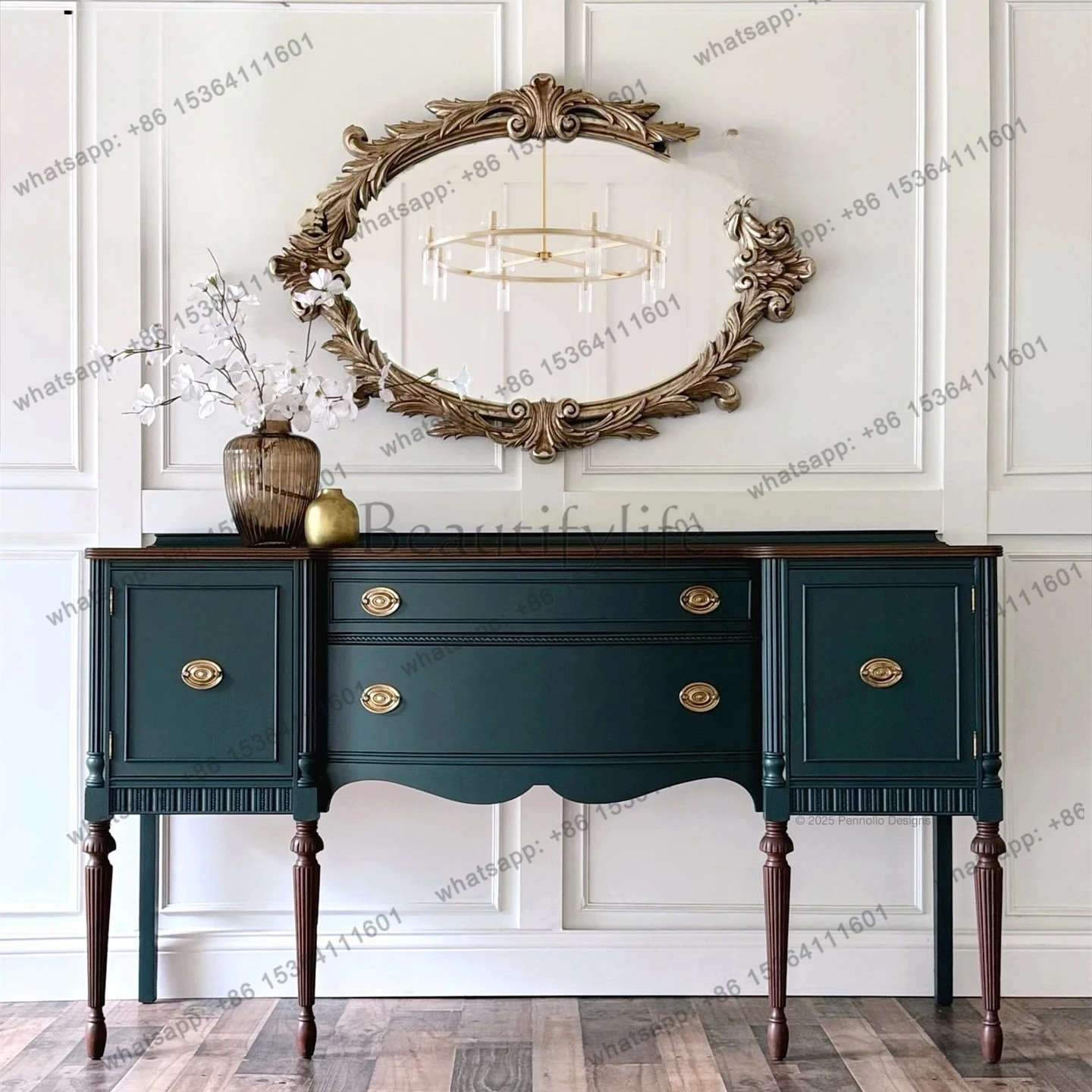 

French retro solid wood porch American rural antique partition decorative cabinet entrance foyer table old