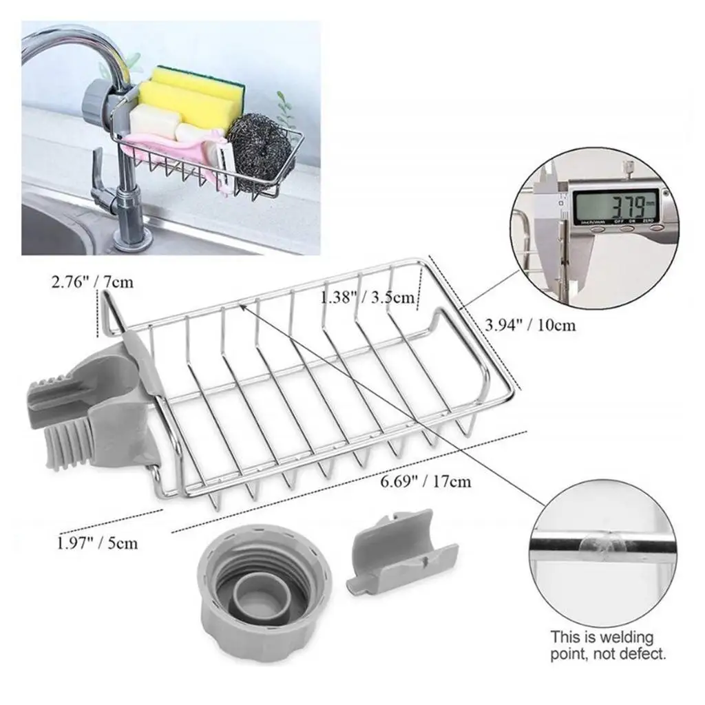 High Quality Stainless Steel Faucet Shelf Kitchen Sink Sponge Holder Organizer for Faucet Convenient Use