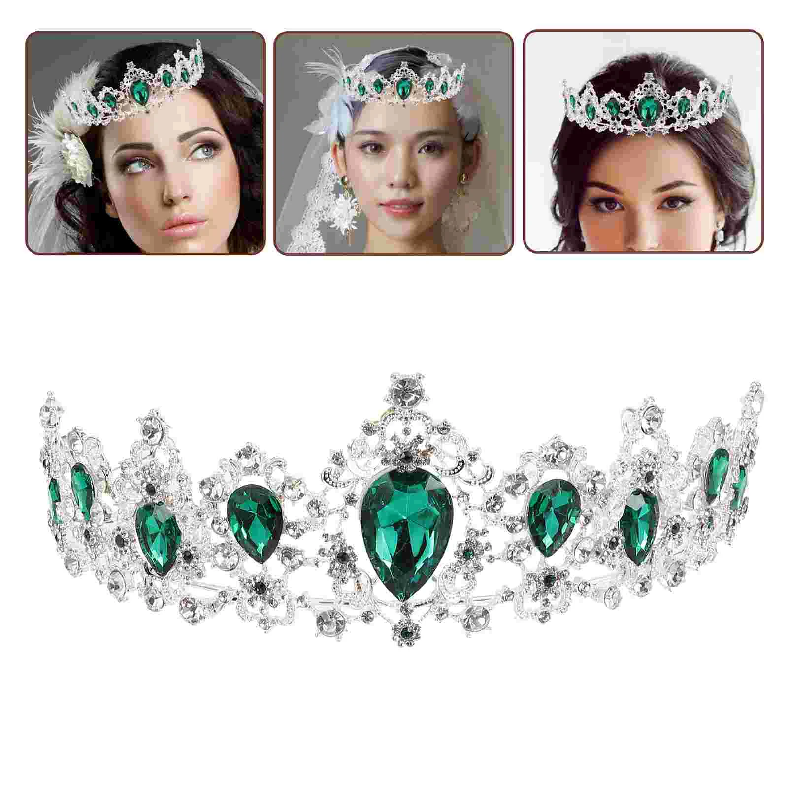 Royal Crystal Tiara Wedding Crown Headpieces Bridal Hair Accessories (Silver Base, Green) tiara crown for women