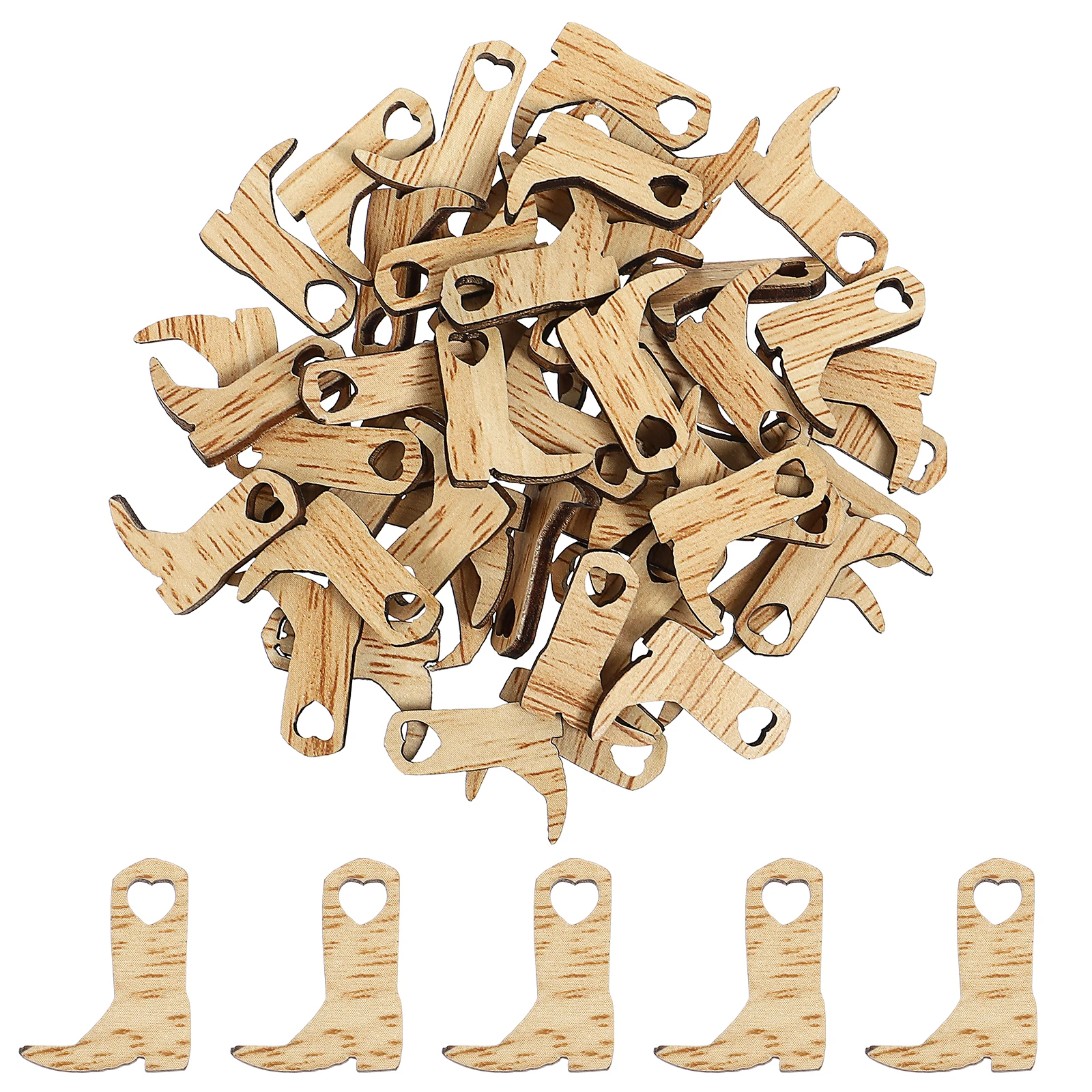 

100pcs Mini Wooden Cowboy Boots Craft Ornaments for Wedding Decorations Western Theme DIY Slices Hanging Design