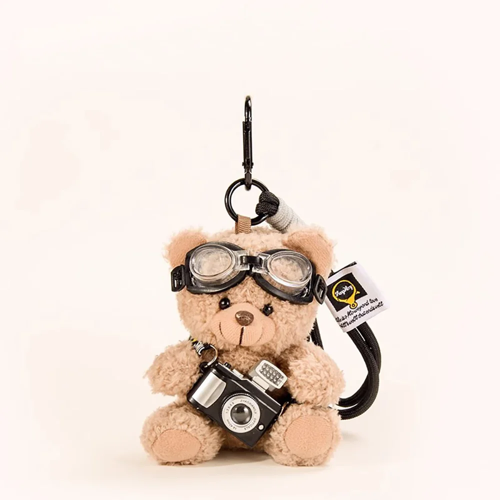 Lindo modelo de cámara pequeño oso llavero de dibujos animados muñeco de peluche bolsa colgante llavero de coche accesorios regalo A39