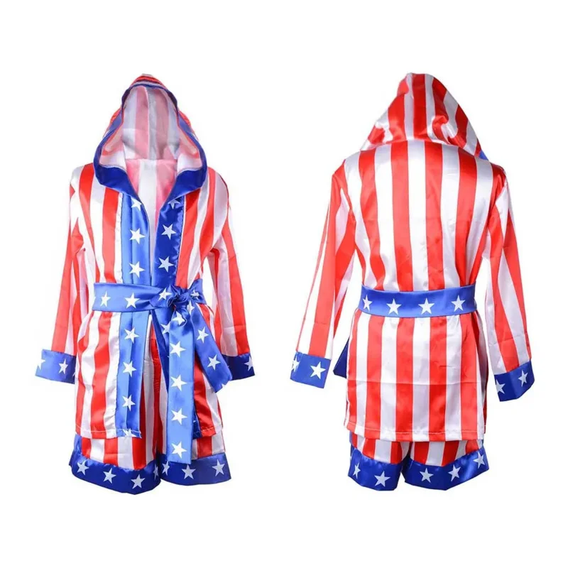 Children Boy Girls Red Black Rocky Balboa Boxer Costume Clothes with Shorts Movie Boxing Robe Costume for Kid Party Carnival