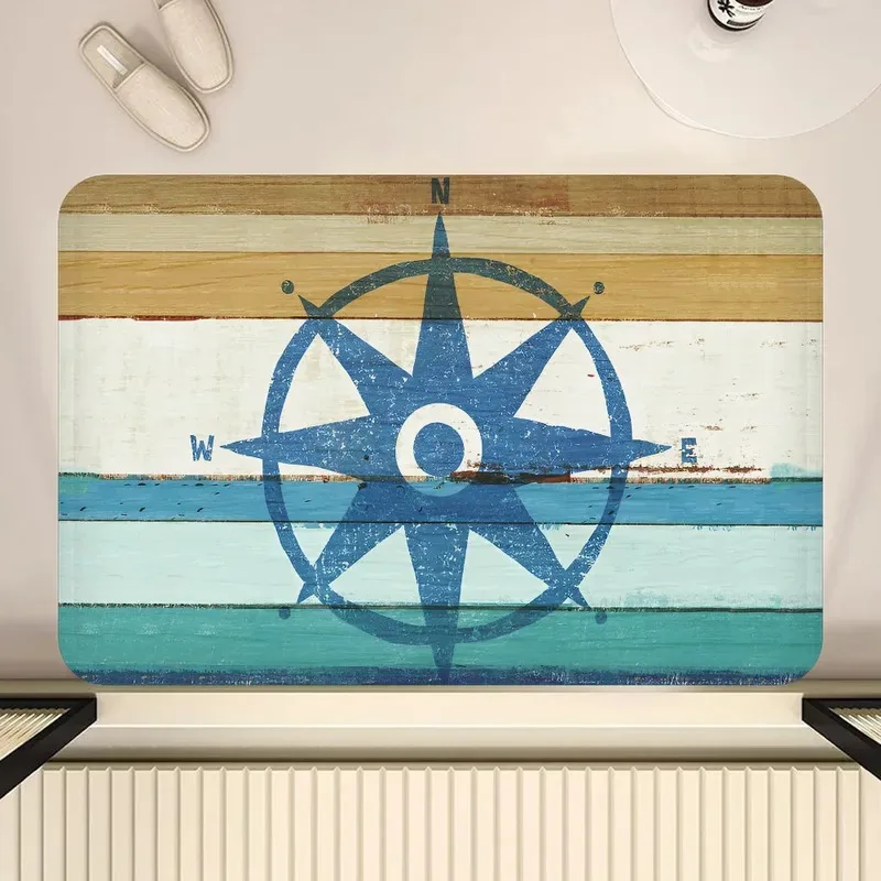 VIKAMA Nautical Compass Hallway Rug Machine Washable Living Room Sofa Area Rug Kitchen Door Mat Entrance Hallway Rug