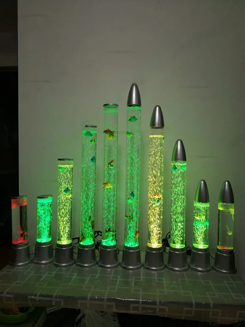 Rocket fish lamp. Jellyfish Colorful color changing. Night light. Bionic fish lamp. Bubble water column  Fengshui column lamp
