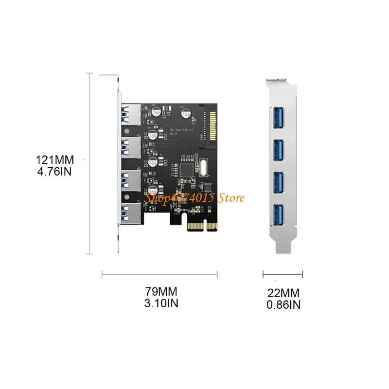 K1AA 4 Port USB PCI-e Expansion Card PCI-Express USB Hub Adapter 5Gbps Riser Extender Card with 15Pin Connector