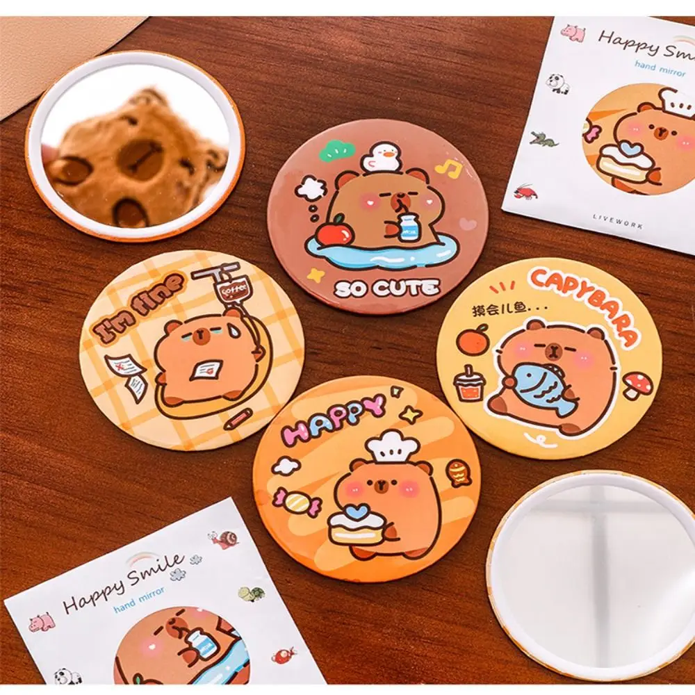 Mini capivara dos desenhos animados espelho cosmético portátil circular espelho de mão unidirecional pequeno espelho de maquiagem ferramentas cosméticas