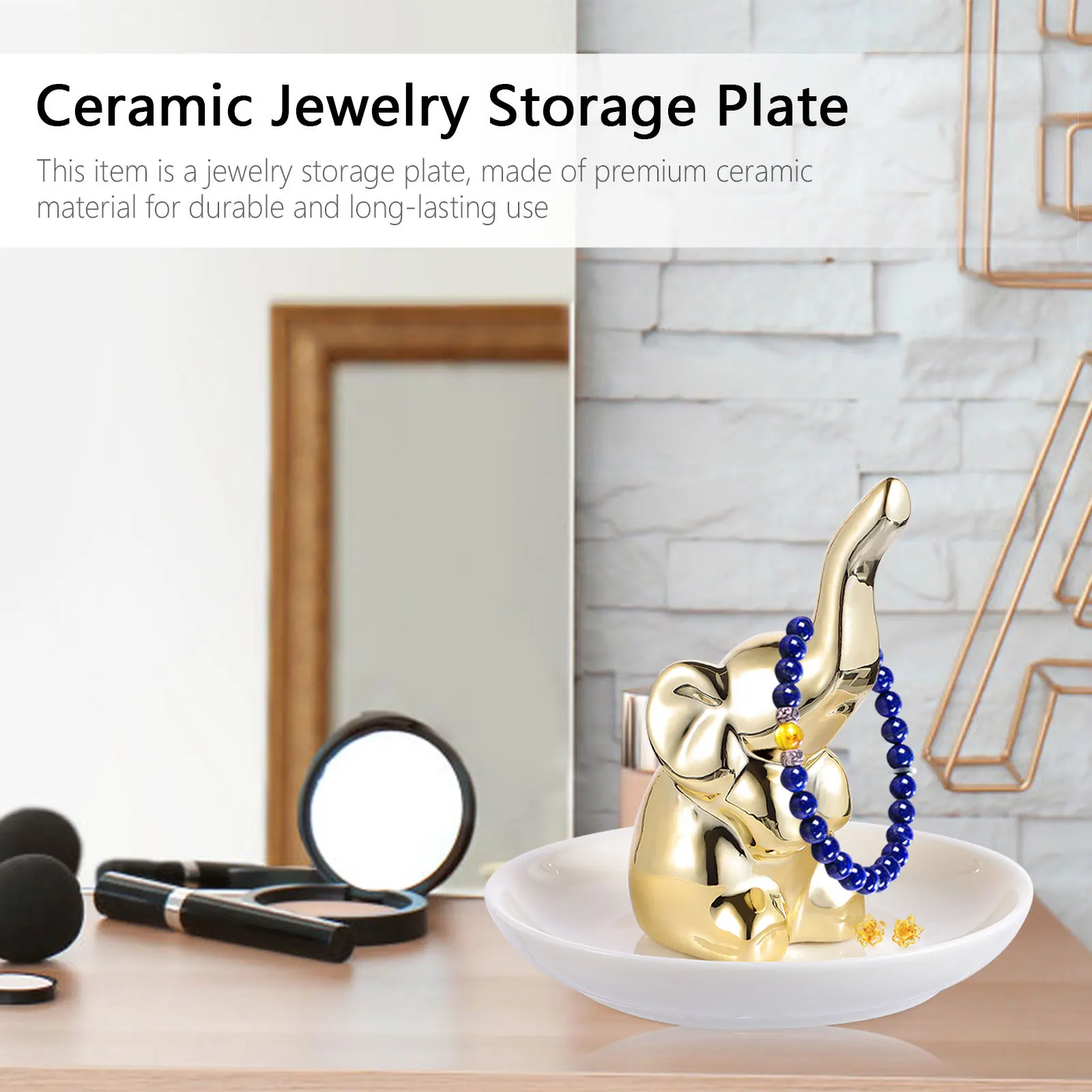

1Pcs Elephant Shape Jewelry Dish Ceramic Jewelry Tray Elegant Creative Storage Plate for Necklace Ring Earrings Display