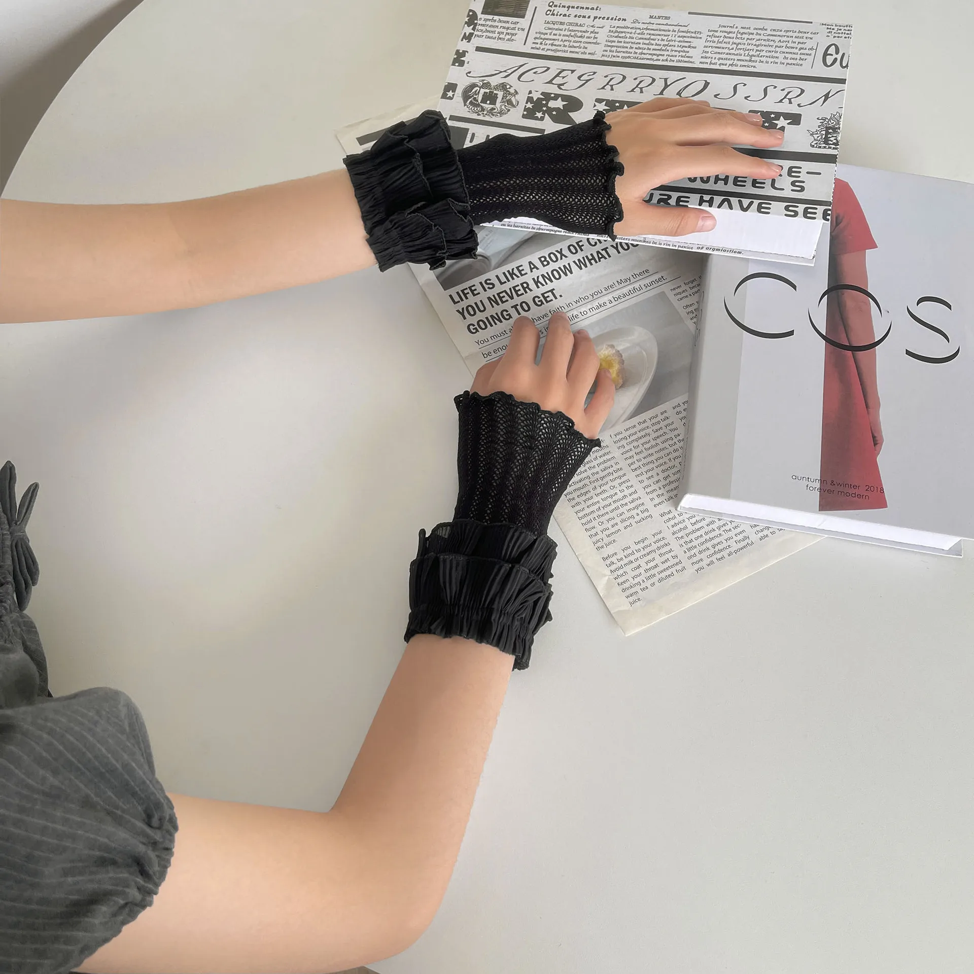 قفازات كونسيلر رفيعة للفتيات ذات طبقات مزدوجة من الدانتيل للحماية من الشمس من لوليتا بأكمام يدوية #2