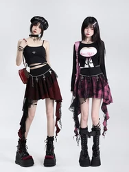 Ruibbit Gothic Punk Rock Irregular Kawaii Plaid Skirt Harajuku Y2k Girls Streetwear High Waist Asymmetric Lace Short Skirt