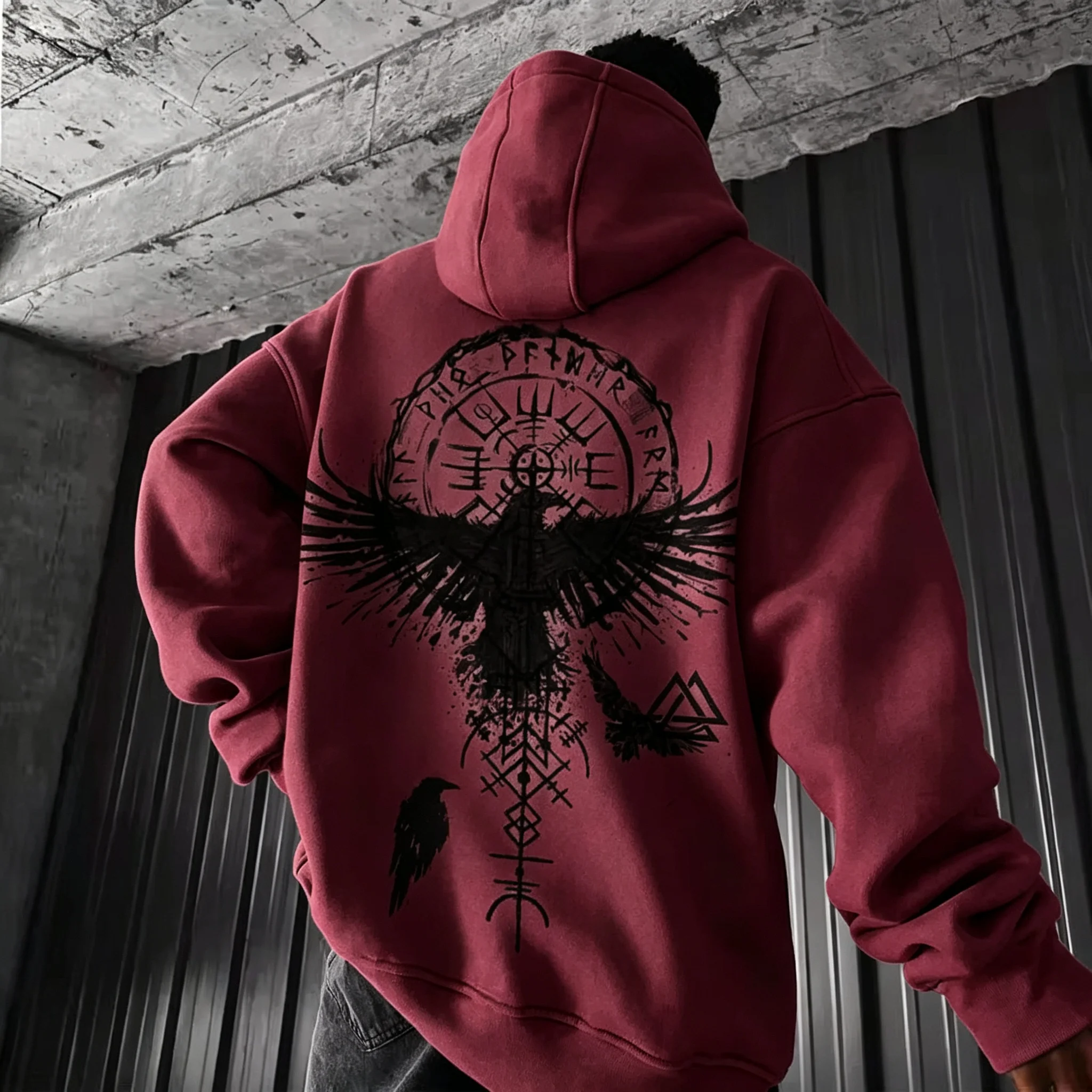 2026 Herren Y2K Viking-Totem-Adler-Print Hoodie Herbst Winter Lässiger Pullover Sweatshirt Lockerer Streetwear Alltags-Outdoor-Sport-Oberteil – Detail 16