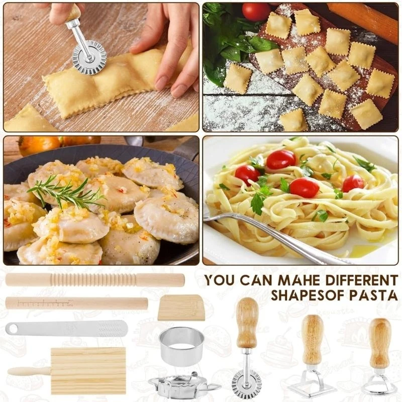 

Pastas Tool Set Featuring Rolling Pins and Ravioli Stamps Pastas Maker