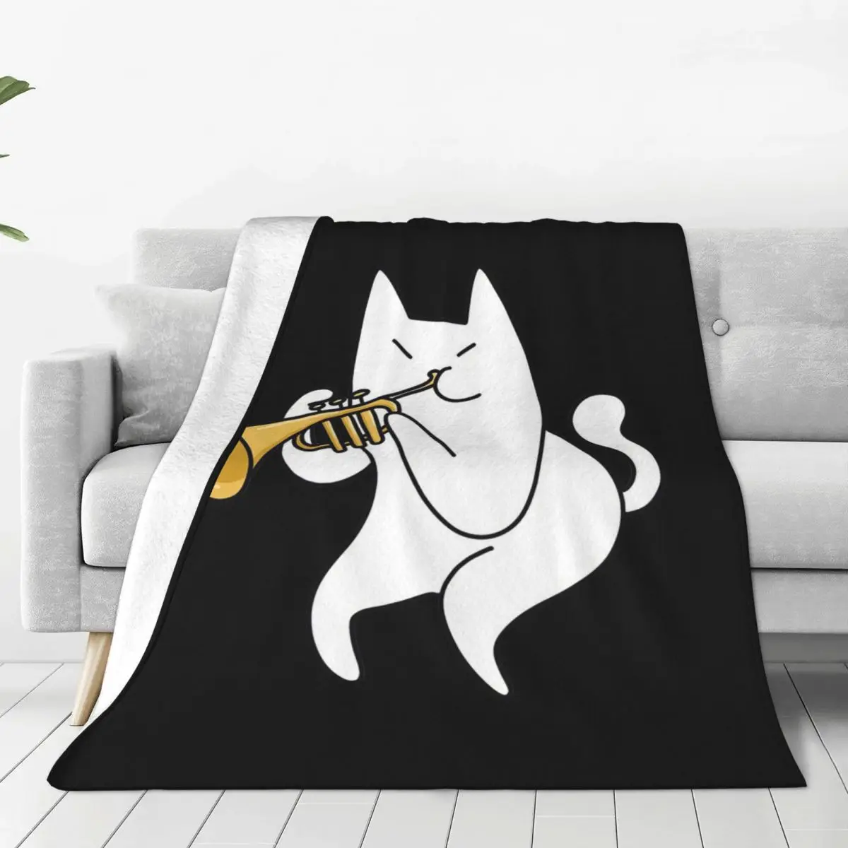 Trumpet Cat Blankets Flannel Multi-function Throw Blankets Sofa Throw Blanket For Couch Bedding Travel Throws Bedspread Quilt