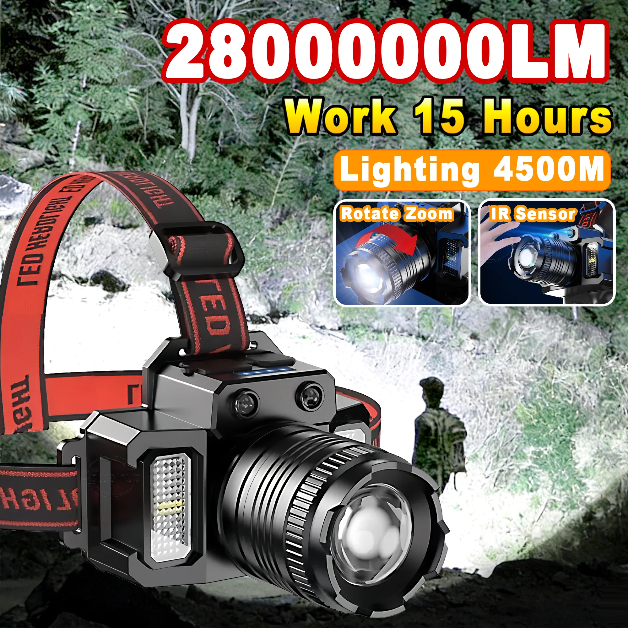 

Самый мощный налобный фонарь 28000000 лм, ультраяркий, с поворотным зумом, перезаряжаемый через Type-C, для рыбалки и экстренных ситуаций,фонарь налобный налобный фонарь 18650,фонарь аккумуляторный