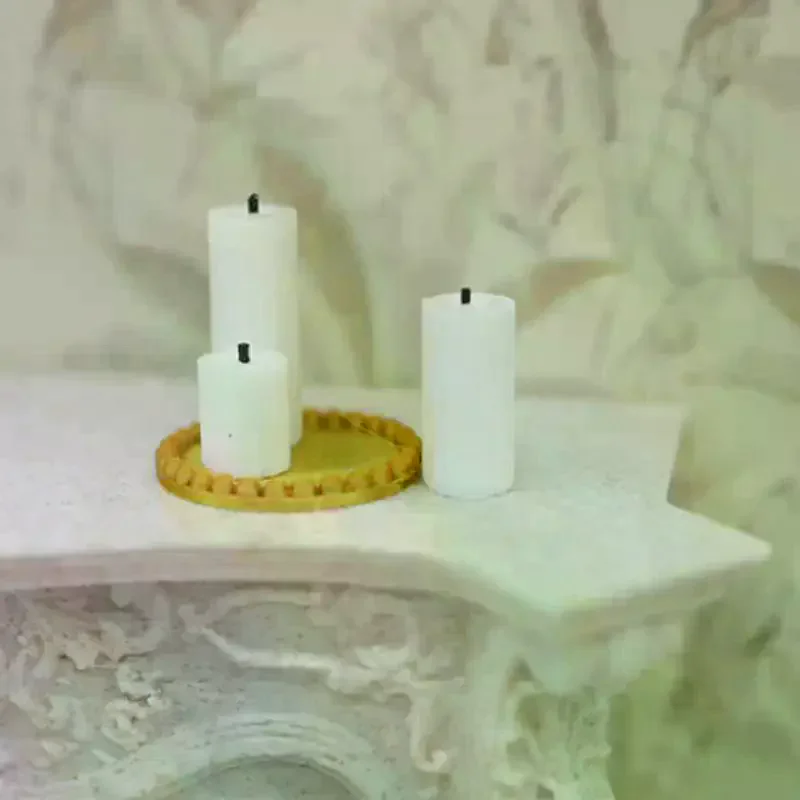 Home Ornament 1:12 Dollhouse Mini White Candle Miniature Tray Set Playhouse Toys Christmas Scene Decoration 4Pcs